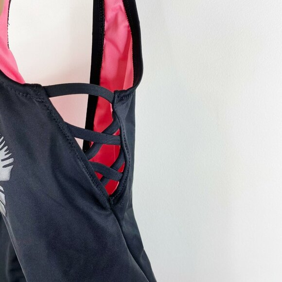 Victorias Secret PINK  Swimsuit Size Large Black One Piece Hibiscus Flower - Picture 3 of 6